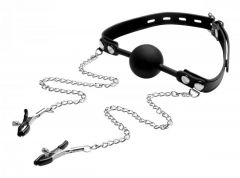 Silicone Ball Gag with Nipple Clamps kopen