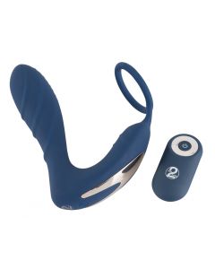 Vibrerende prostaat plug met cockring - Blauw remote